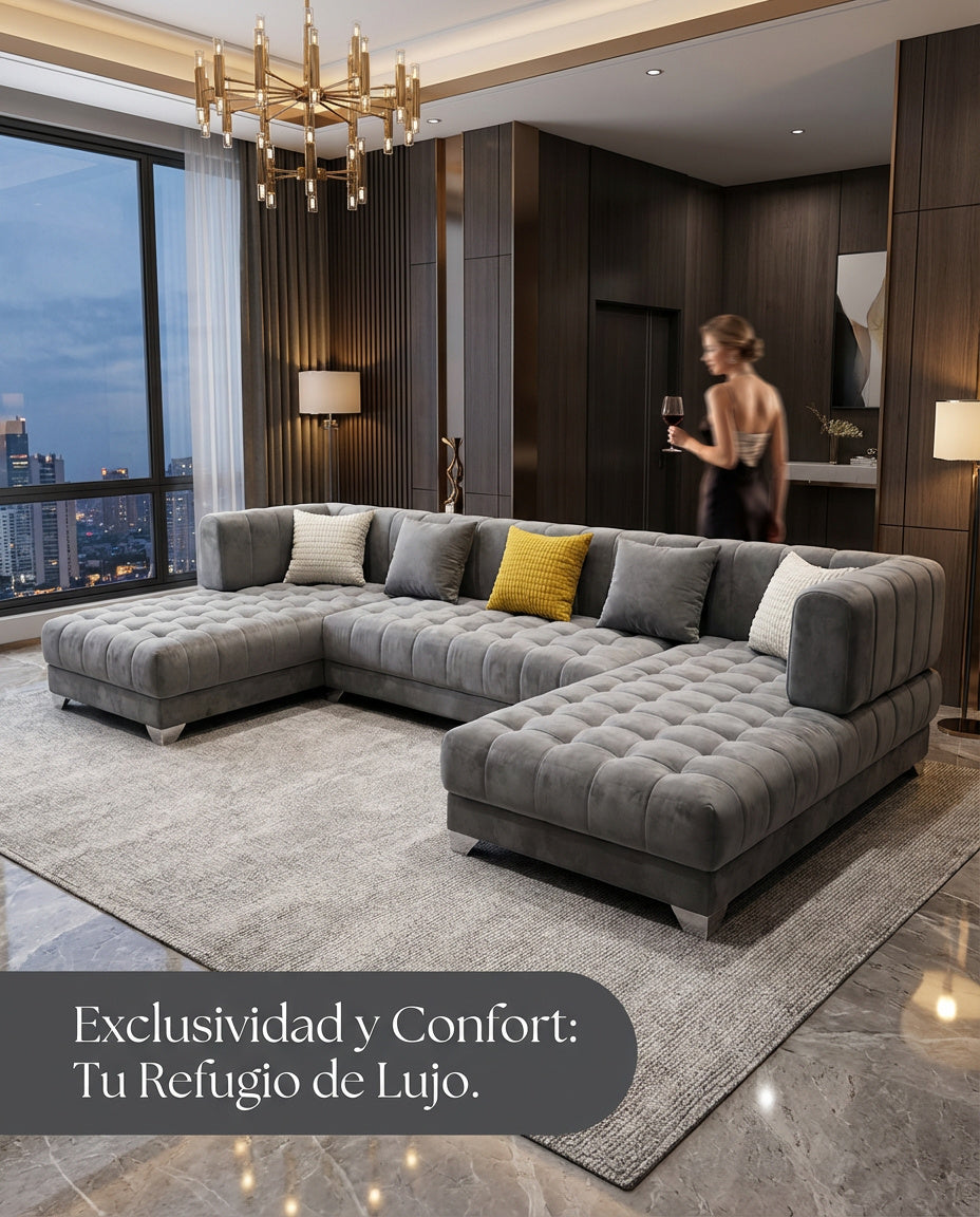 Sofá Seccional Gris de Diseño con Chaise Lounge