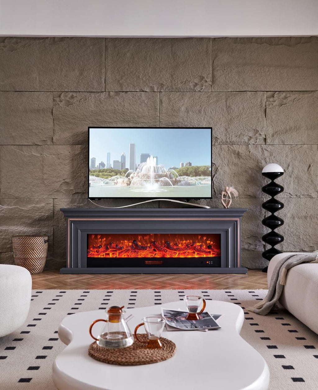 Chimenea eléctrica moderna negra | Calor acogedor y estilo urbano para tu living
