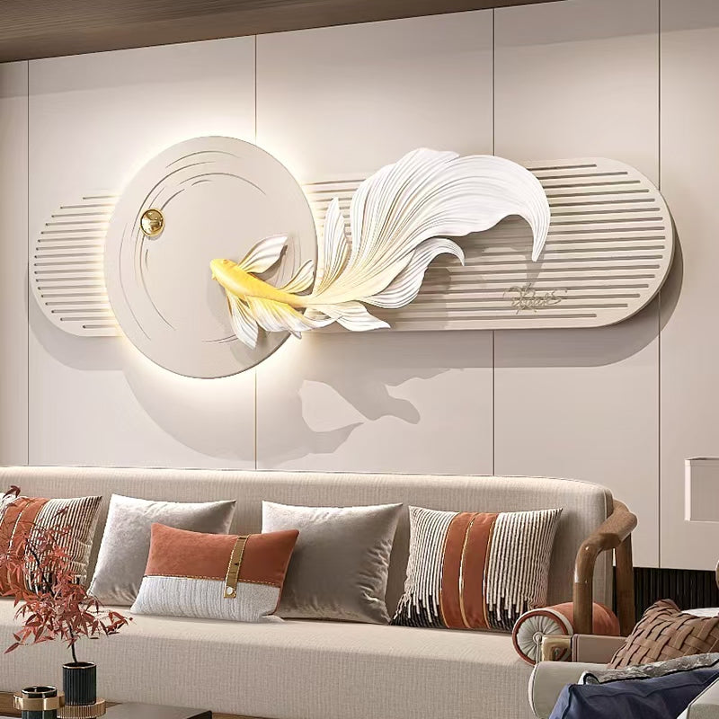 Cuadro Decorativo Pez Koi Dorado con Luz LED | Arte de Éxito y Fortuna en Poliresina 3D