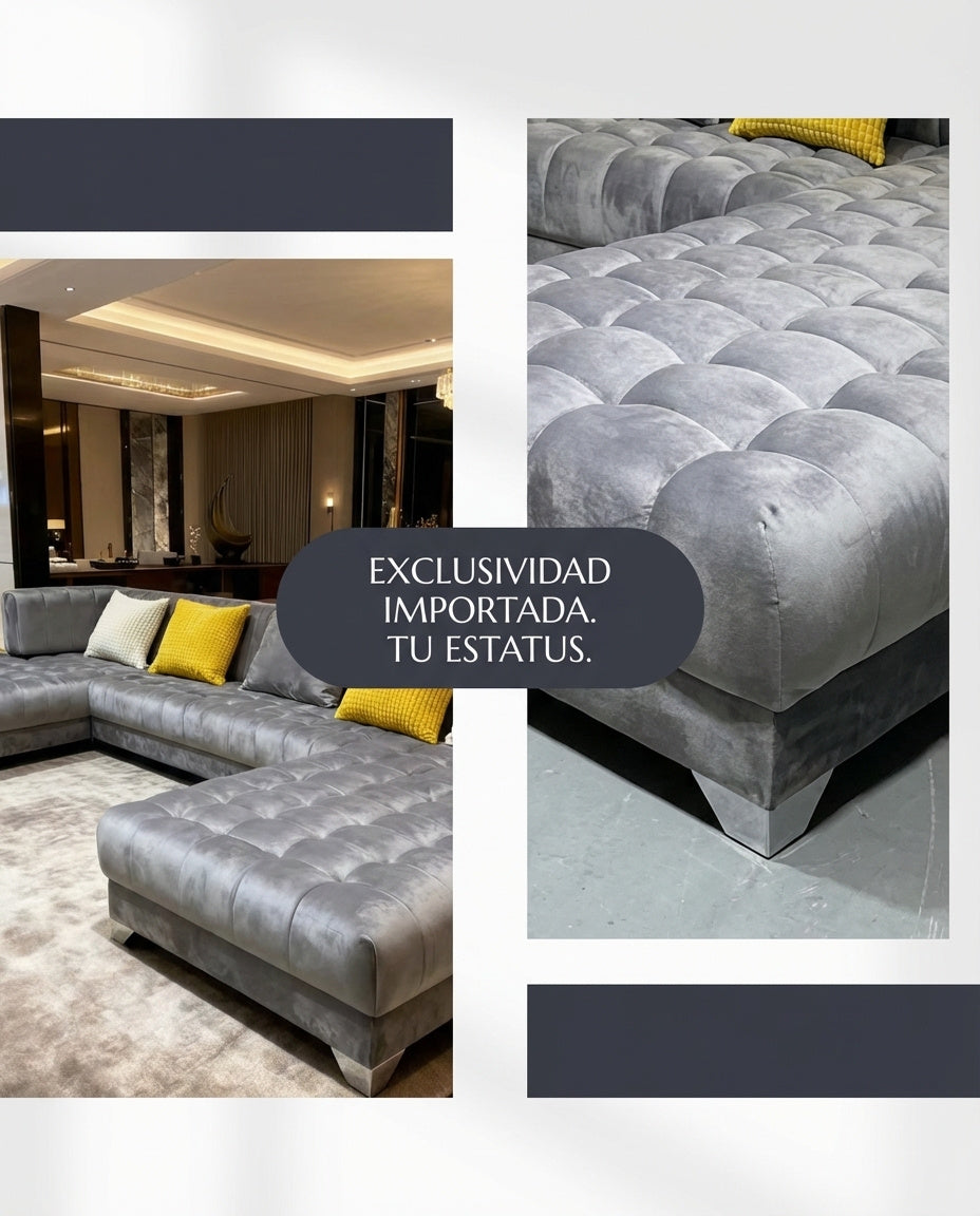 Sofá Seccional Gris de Diseño con Chaise Lounge