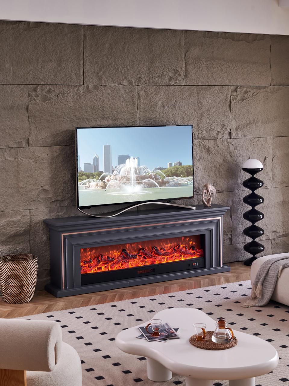 Chimenea eléctrica moderna negra | Calor acogedor y estilo urbano para tu living