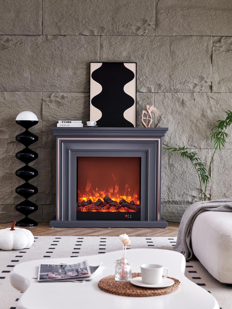 Chimenea Navideña Elegante Gris | Diseño moderno y calor acogedor para tu living