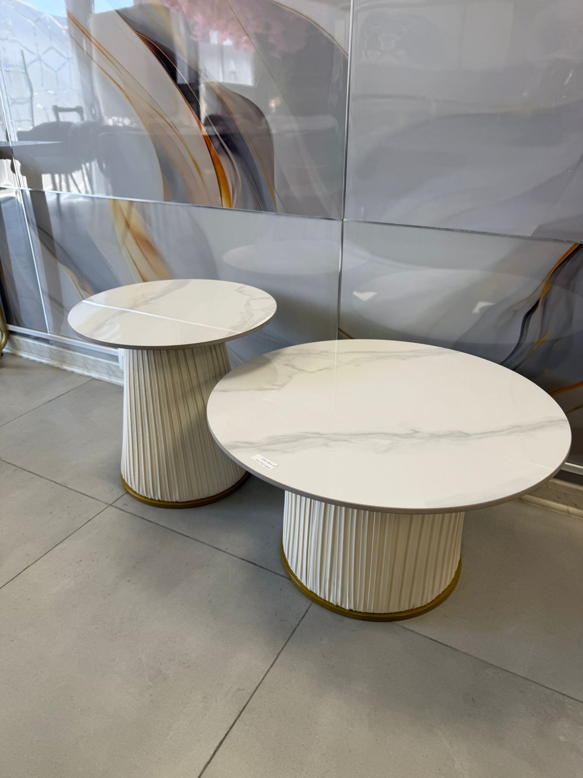 Mesa de Centro cubierta de Ceramic TOP Blanco Redonda