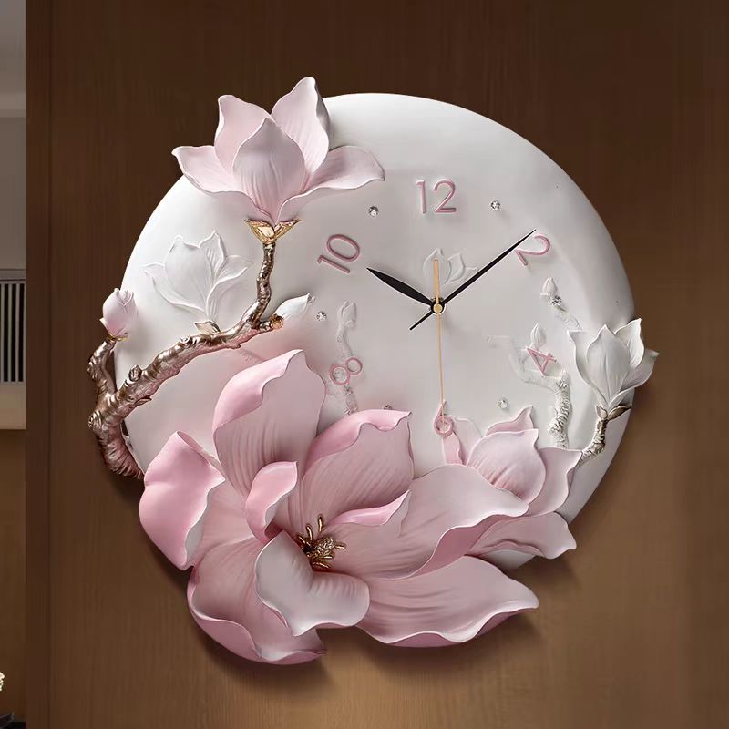 Cuadro Decorativo Reloj de Porcelana con Magnolias | Arte Elegante en Poliresina 3D