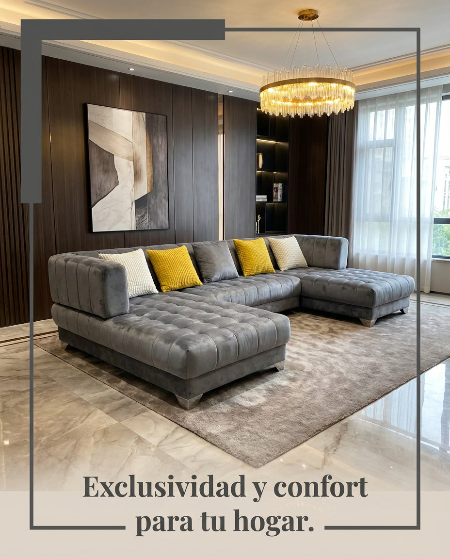 Sofá Seccional Gris de Diseño con Chaise Lounge