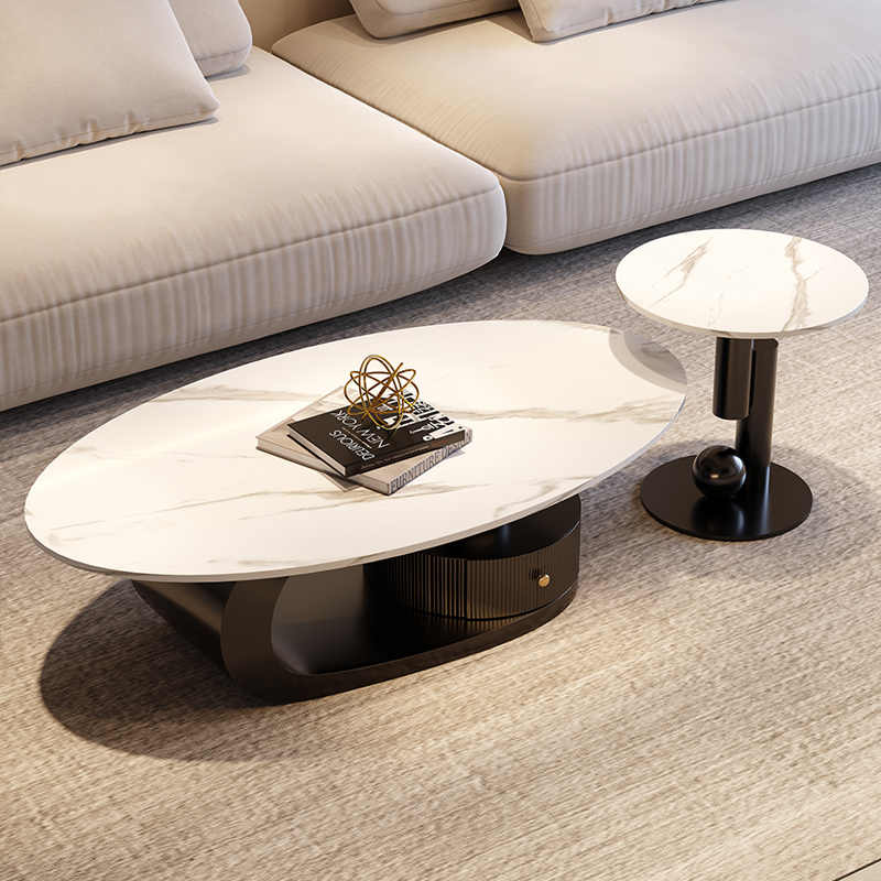 Mesa de Centro Oval cubierta de Ceramic TOP –  Moderna para tu Living