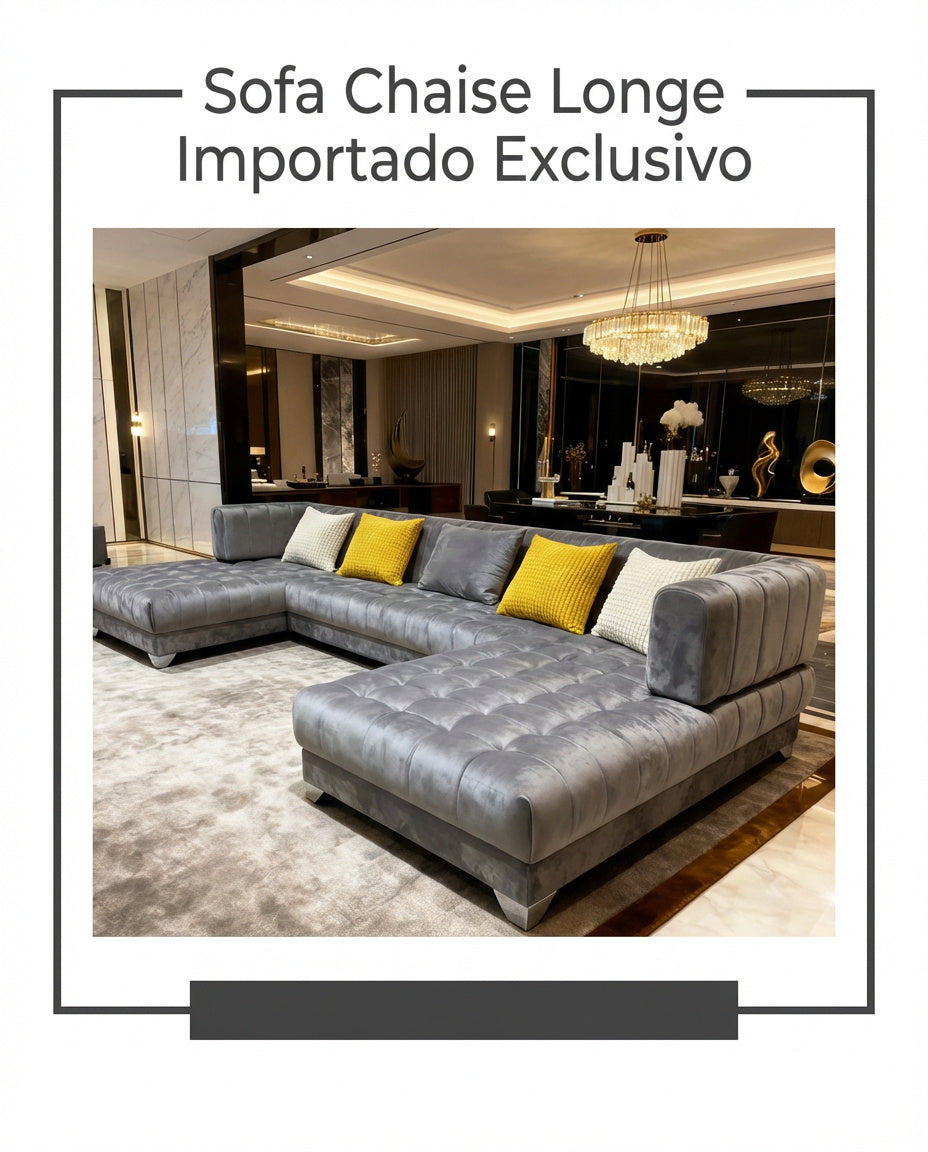 Sofá Seccional Gris de Diseño con Chaise Lounge
