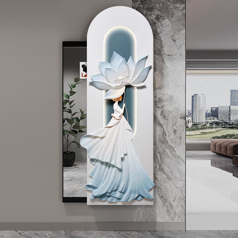 Cuadro Decorativo Figura Etérea con Loto de la Iluminación | Arte Espiritual en Poliresina 3D