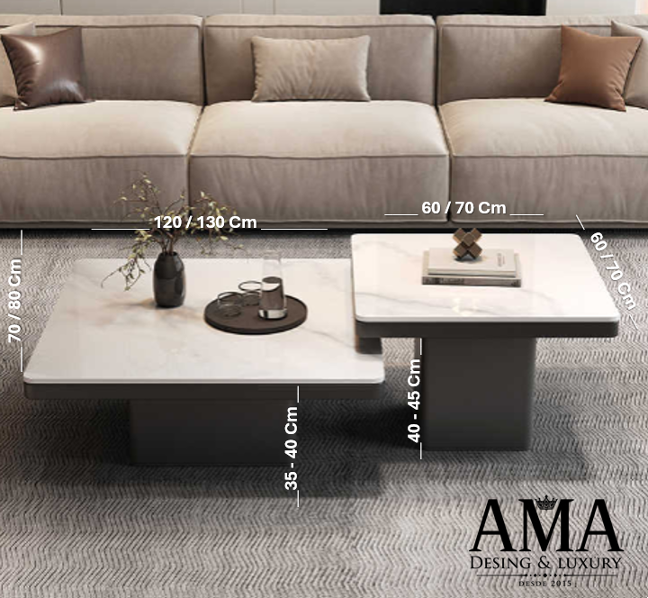 Mesa de Centro Cuadrada de Ceramic TOP Blanco | Diseño Moderno y Minimalista