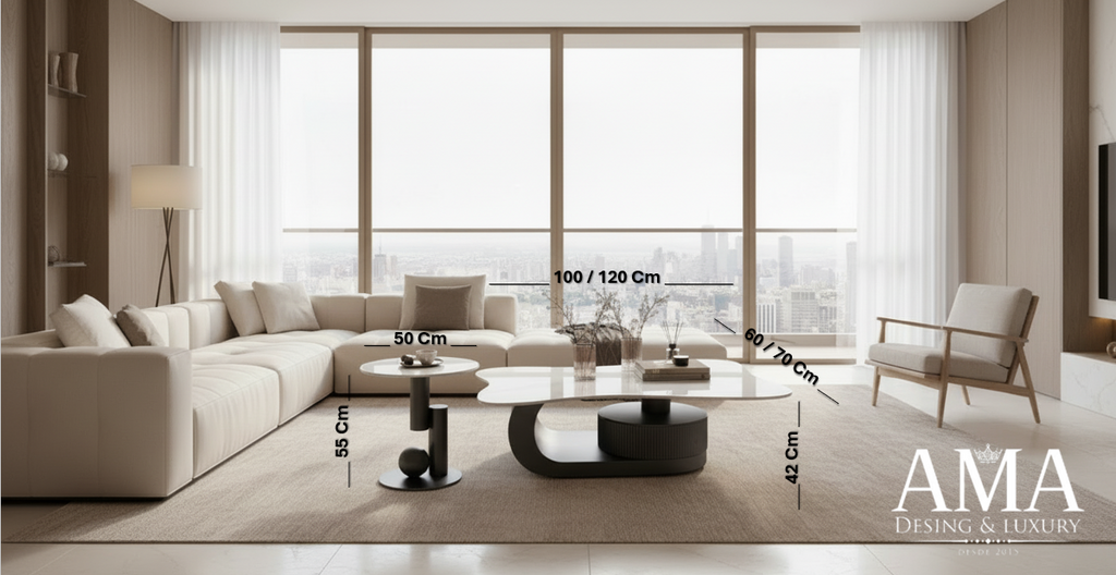 Mesa de Centro Ceramic  TOP Blanco & Onda Negra – Diseño con Almacenamiento Oculto para tu Living