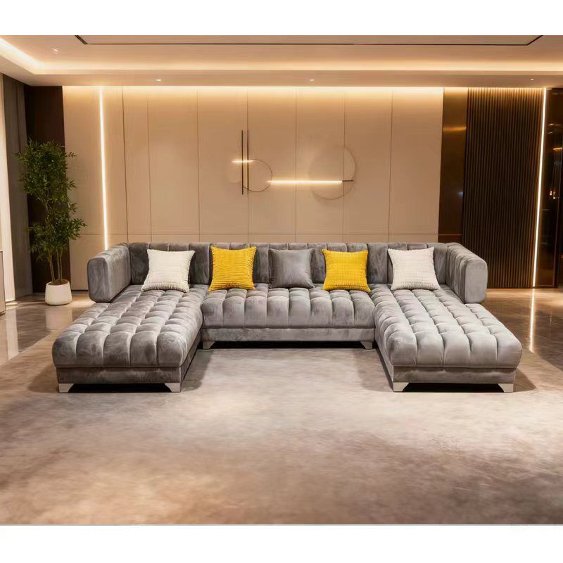 Sofá Seccional Gris de Diseño con Chaise Lounge