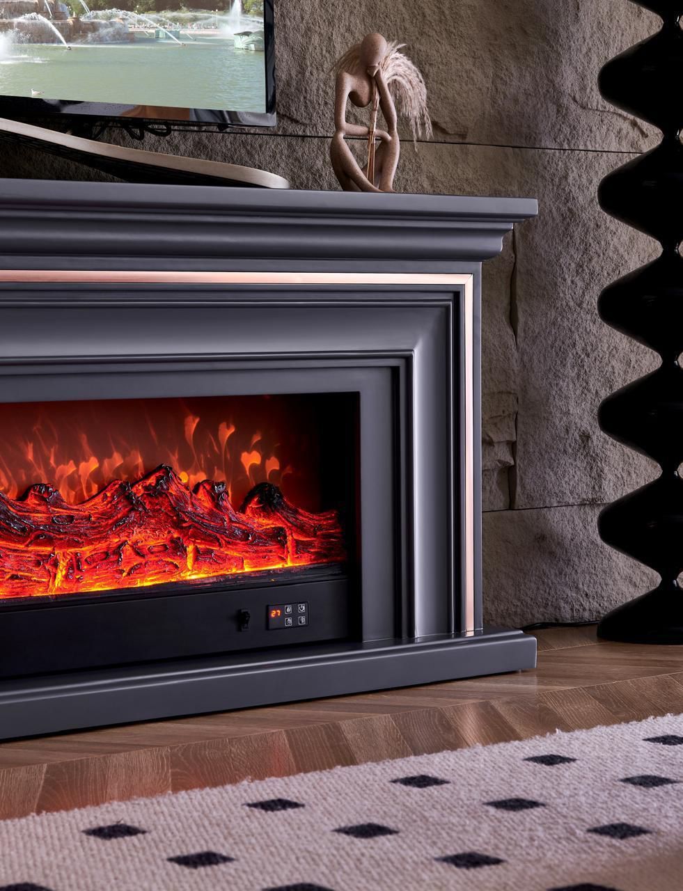 Chimenea eléctrica moderna negra | Calor acogedor y estilo urbano para tu living