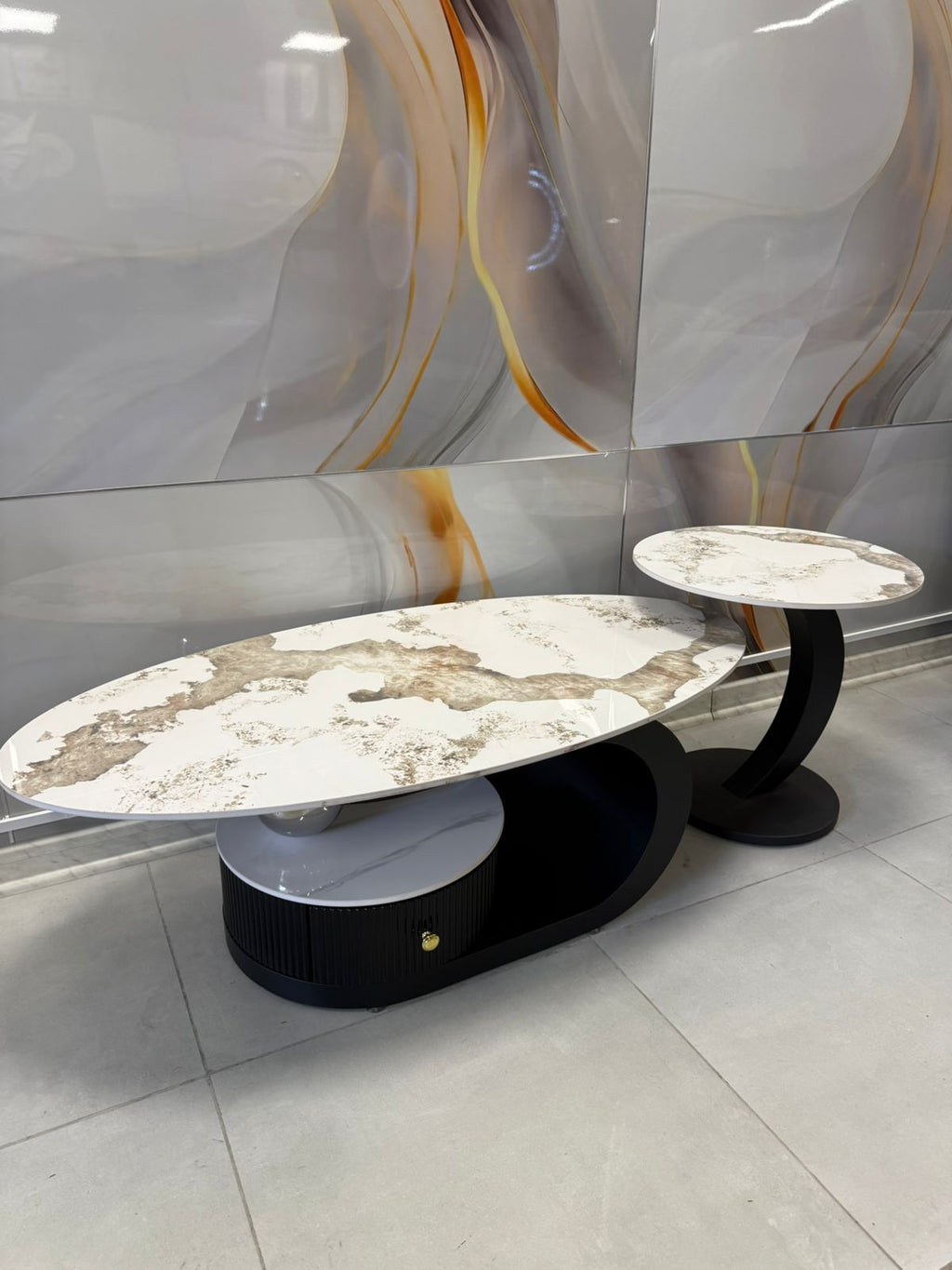 Mesa de Centro Oval cubierta de Ceramic TOP –  Moderna para tu Living