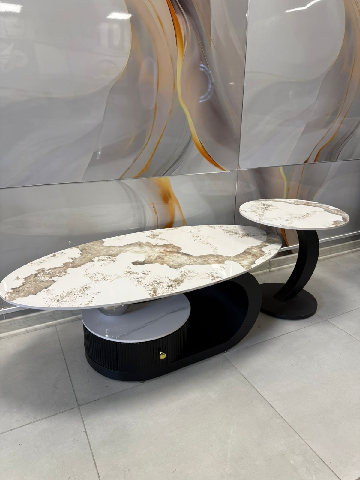 Mesa de Centro Oval cubierta de Ceramic TOP –  Moderna para tu Living
